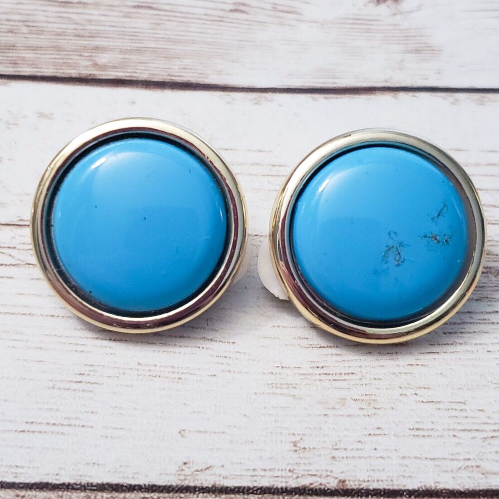 Vintage Clip On Earrings - Bright Blue with Halo 1" - Some Marks